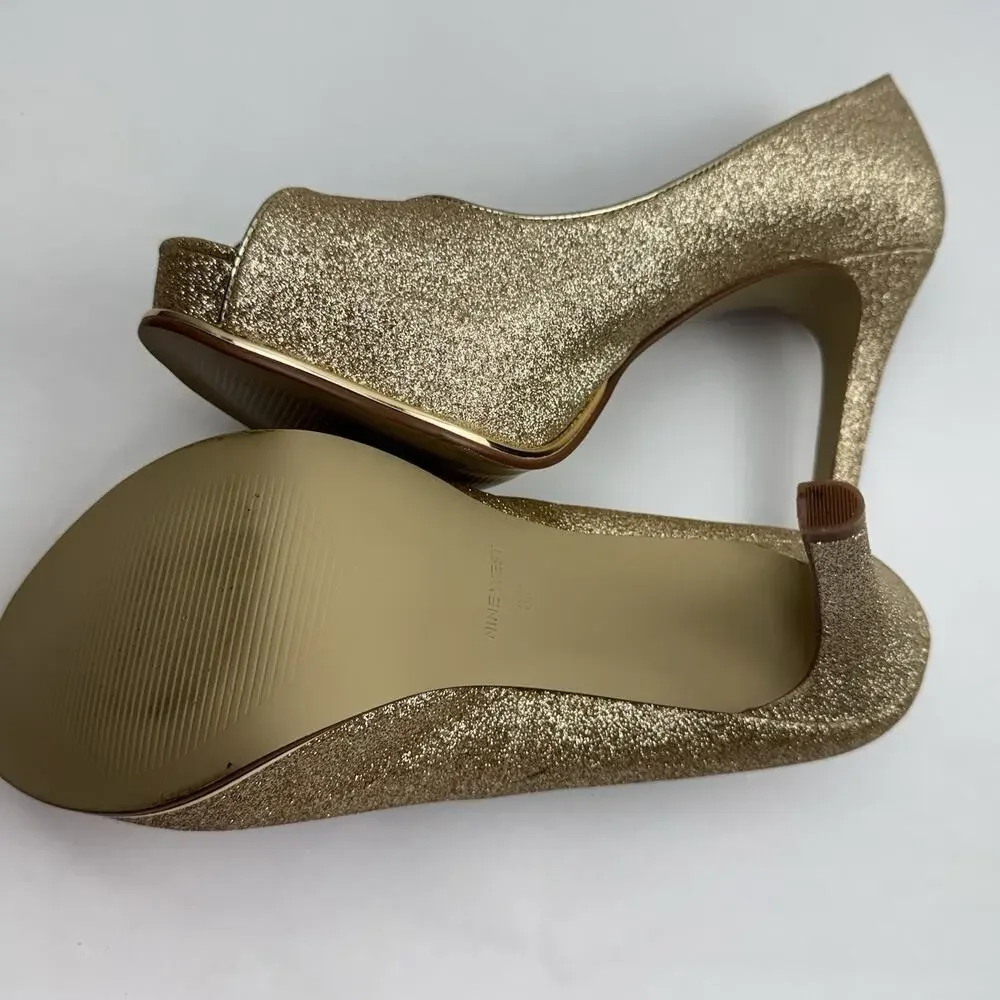 NINE WEST Tan Pumps Size 8M Gold QUALITY MAN MADE MATERIAL